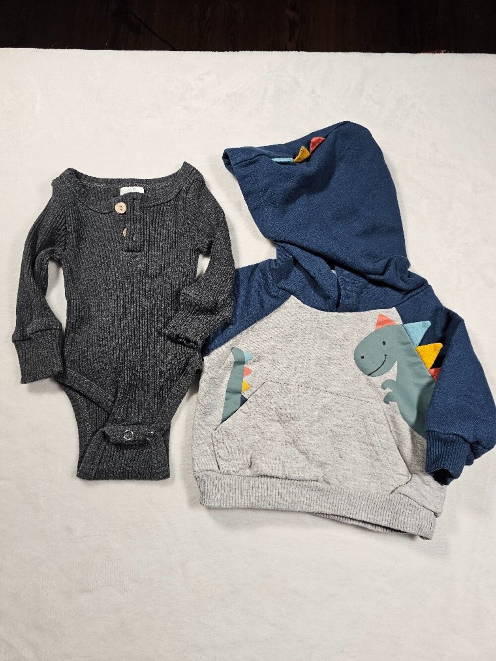 Little Lad Dinosaur Hoodie & Little One Shop Ribbed Bodysuit Bundle 0-3M